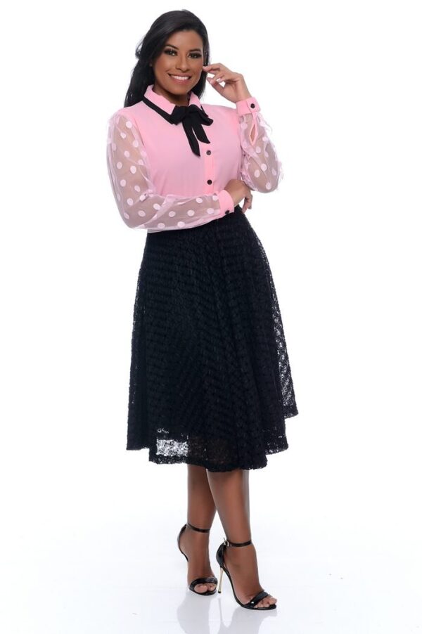 Camisa Fernanda Manga Longa Tule Rosa Bebe - Imagem 12
