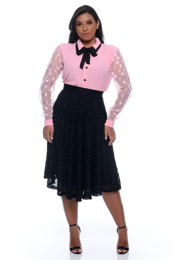 Camisa Fernanda Manga Longa Tule Rosa Bebe - Imagem 11