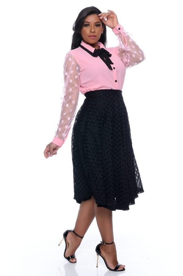 Camisa Fernanda Manga Longa Tule Rosa Bebe - Imagem 9
