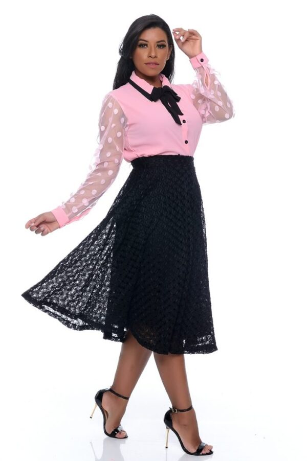 Camisa Fernanda Manga Longa Tule Rosa Bebe - Imagem 8