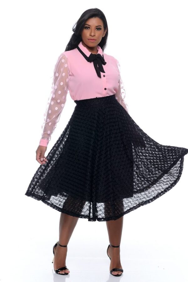 Camisa Fernanda Manga Longa Tule Rosa Bebe - Imagem 7