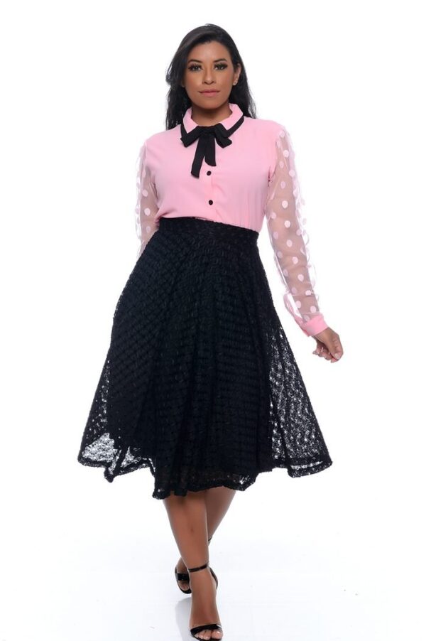 Camisa Fernanda Manga Longa Tule Rosa Bebe - Imagem 5