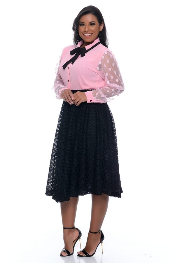 Camisa Fernanda Manga Longa Tule Rosa Bebe - Imagem 3