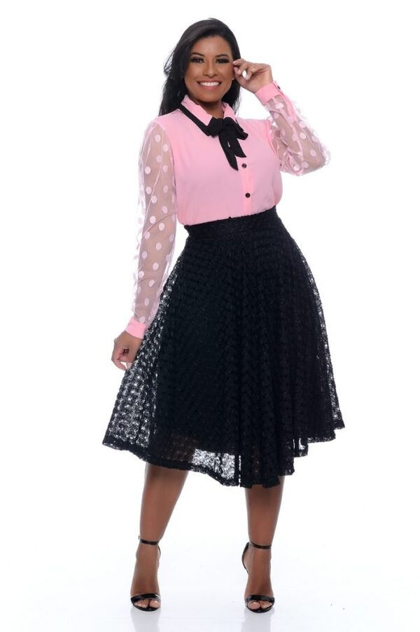 Camisa Fernanda Manga Longa Tule Rosa Bebe - Imagem 2