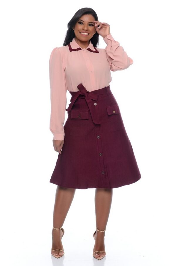 Camisa Fernanda Manga Longa Roze/Vinho - Imagem 9