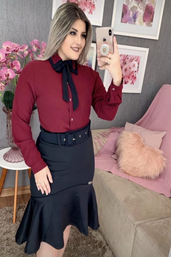 Camisa Fernanda Manga Longa Vinho