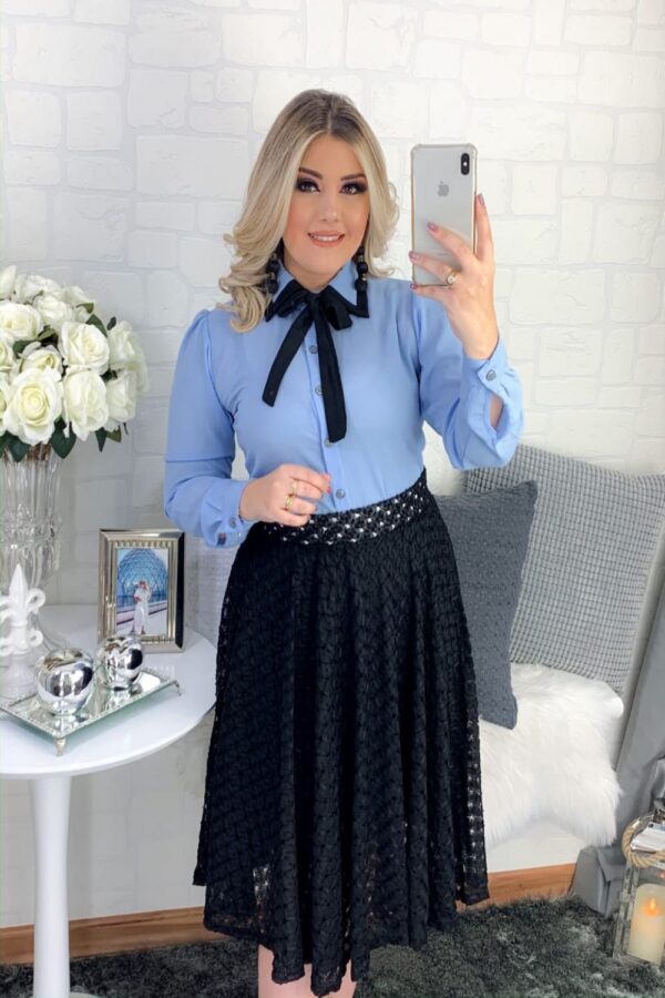 Camisa Fernanda Manga Longa Azul Bebê - Imagem 3
