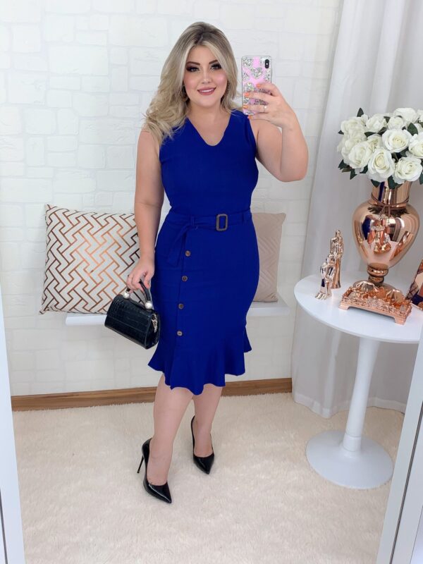 Vestido Valeria Azul Royal  c/Babado - Imagem 3