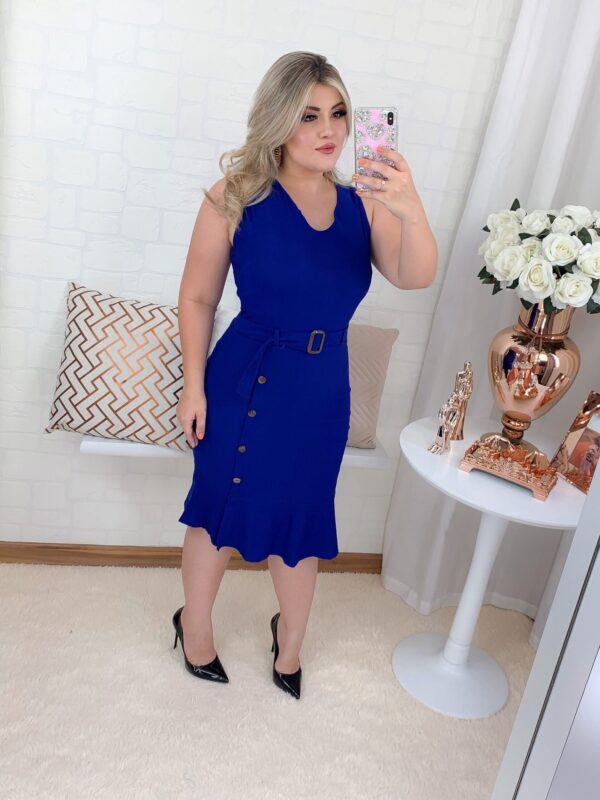 Vestido Valeria Azul Royal  c/Babado - Imagem 4