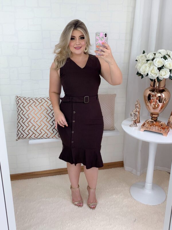 Vestido Valeria marrom c/babado - Imagem 2