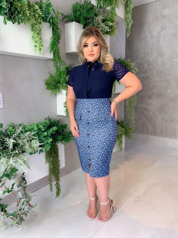 Saia Dalila Jeans Estampada
