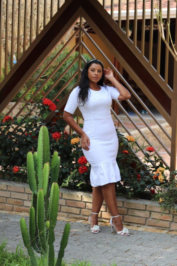 Vestido Amarilis Branco c/ Renda de Poliamida - Imagem 19