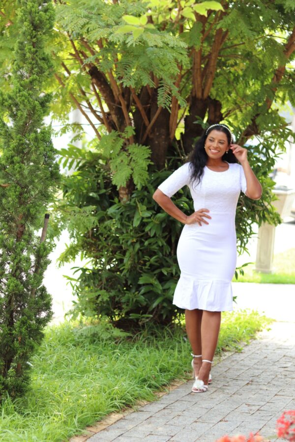 Vestido Amarilis Branco c/ Renda de Poliamida - Imagem 5