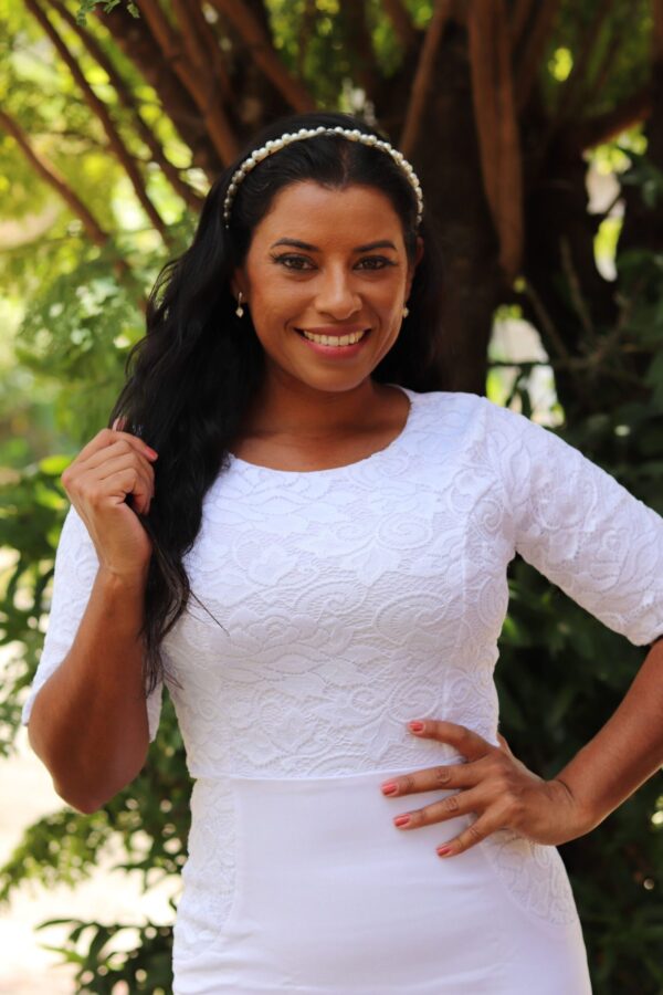 Vestido Amarilis Branco c/ Renda de Poliamida - Imagem 4