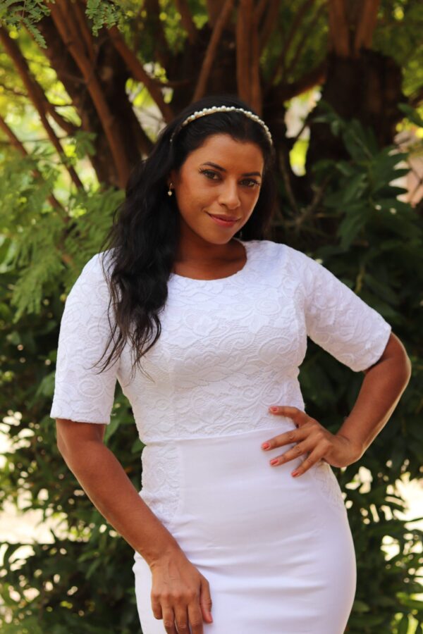 Vestido Amarilis Branco c/ Renda de Poliamida - Imagem 3