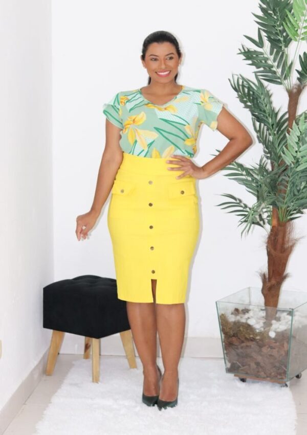 Blusa Mirella Estampada Amarelo/Verde - Imagem 9