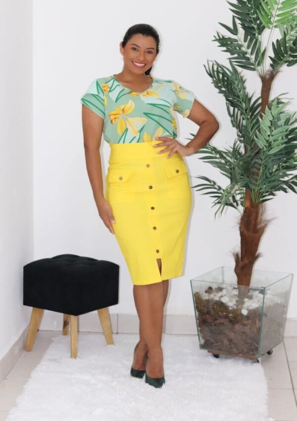 Blusa Mirella Estampada Amarelo/Verde - Imagem 7