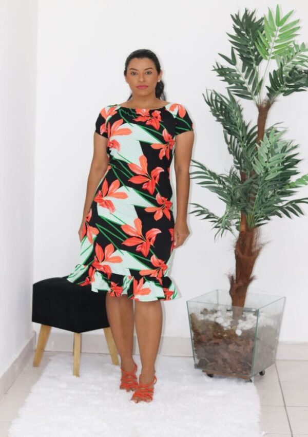 Vestido Florida Vermelho/Preto