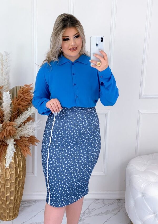 Camisa Helena em viscolinho azul Royal