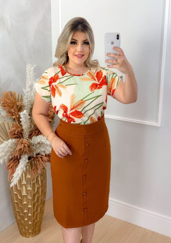 Blusa Mirella Estampada Caramelo