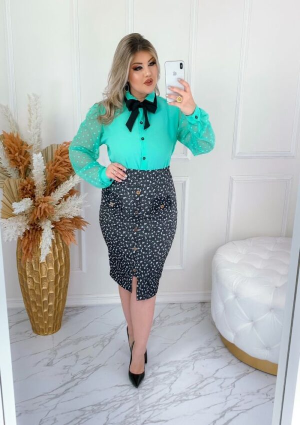 Camisa Fernanda manga longa verde Tiffany - Imagem 4