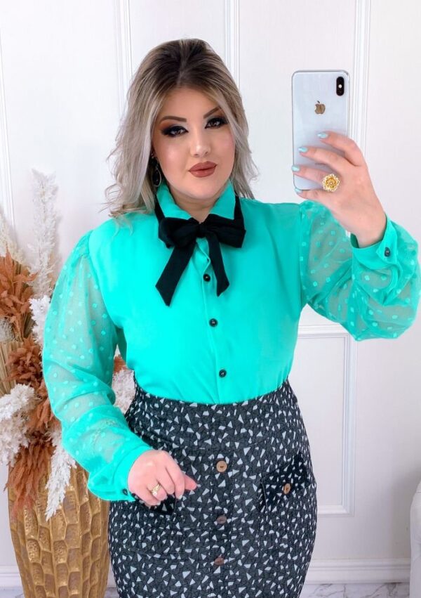 Camisa Fernanda manga longa verde Tiffany