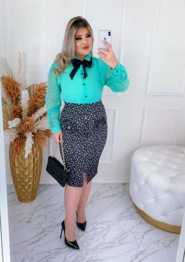 Camisa Fernanda manga longa verde Tiffany - Imagem 3