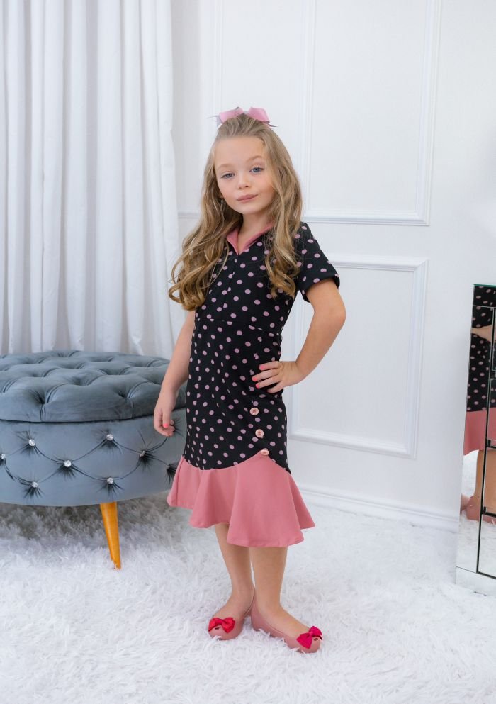 Vestido Polyana Preto/Roze