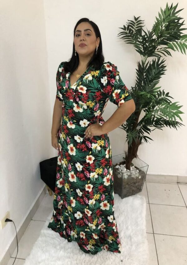 Vestido Longo Laura Flores Branca - Imagem 4