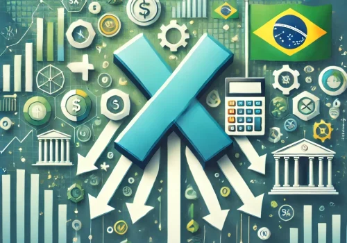 DALL·E 2024-10-24 15.40.49 - A visually striking graphic depicting the concept of tax reform in Brazil. The central focus is a simplified tax system symbolized by a streamlined fl